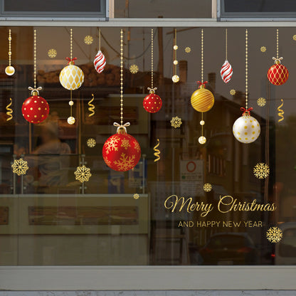 Golden Glow Christmas Hanging Ball Stickers – Elegant Window & Wall Ornaments  Holiday Home Decoration