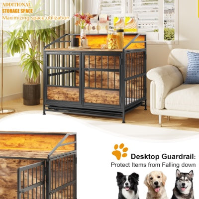 Modern Wooden Dog Crate Furniture with Storage – Double Door Pet Kennel for Large & Medium Dogs