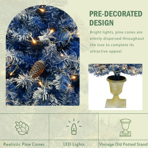 ✨ Pre-Lit Artificial Christmas Tree 4-Piece Set – Blue Frosted Tree, Garland, Wreath & Topiary  Premium Full Holiday Décor Collection