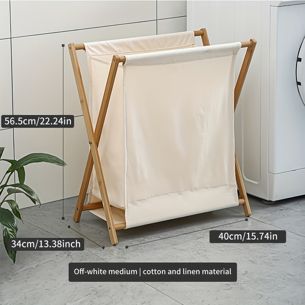 ✨ Collapsible Laundry Basket with Wooden Frame | Minimal Beige Fabric Hamper for Modern Homes