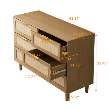 Rattan Luxe 6-Drawer Dresser — Handwoven Elegance Meets Modern Oak Sophistication 🌾✨