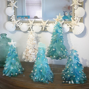 Ocean Blue Glass Christmas Trees – Elegant Coastal Holiday Decorations ✨