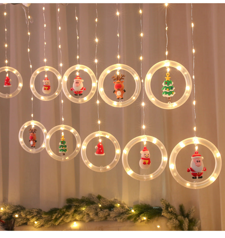 LED Christmas Curtain Lights – Creative Hanging Window Lights with Santa & Snowflake Ornaments for Cozy Holiday Décor ✨