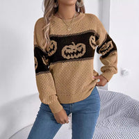“Halloween Pumpkin Sweater – Cozy Knitted Pullover for Women”