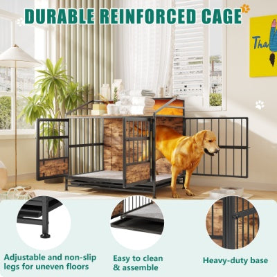 Modern Wooden Dog Crate Furniture with Storage – Double Door Pet Kennel for Large & Medium Dogs