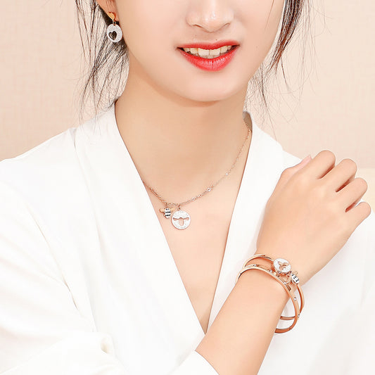 💝 Rose Jewellery Gift Box Set – Necklace, Bracelet & Earrings for Her ✨❤️ (Pink)