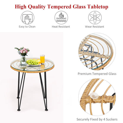 ☀️ Sunset Glow Rattan Bistro Set — 3-Piece Outdoor Patio Set with Red Cushions &amp; Glass-Top Table ❤️✨