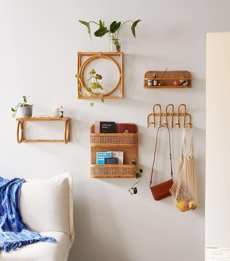 Handmade Rattan Wall Shelf – Boho Minimalist Storage Rack for Magazines, Plants & Decor ✨