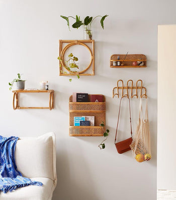 Handmade Rattan Wall Shelf – Boho Minimalist Storage Rack for Magazines, Plants & Decor ✨