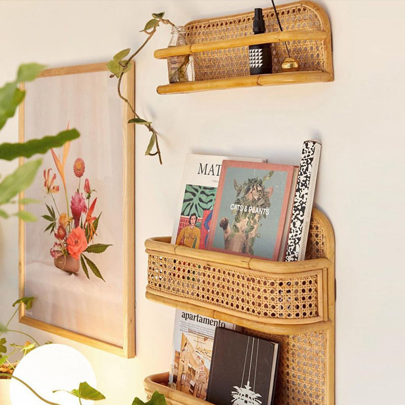 Handmade Rattan Wall Shelf – Boho Minimalist Storage Rack for Magazines, Plants & Decor ✨