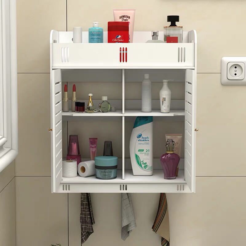 Wall-Mounted Bathroom Storage Cabinet – Compact Wood-Plastic Organizer for Toiletries & Cosmetics