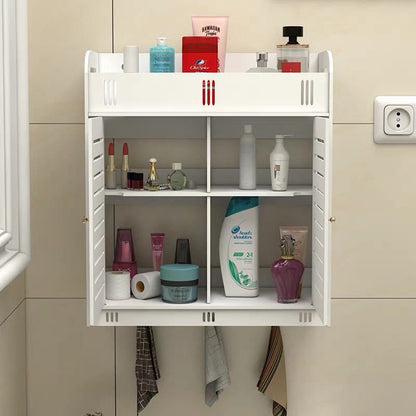 Wall-Mounted Bathroom Storage Cabinet – Compact Wood-Plastic Organizer for Toiletries & Cosmetics