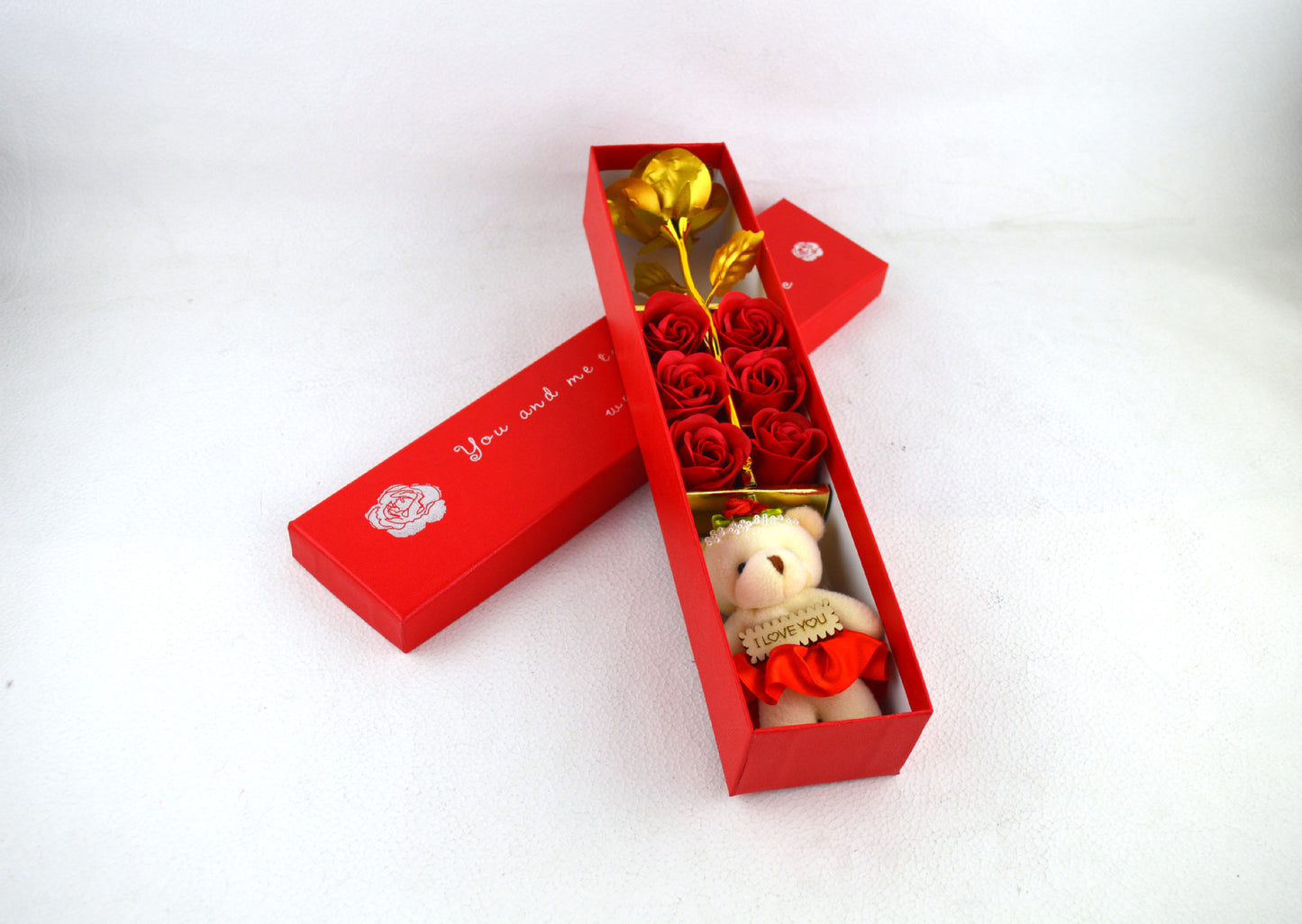 🌹 Golden Rose Soap Flower Teddy Gift Box – A Luxury Valentine Surprise 🧸💝