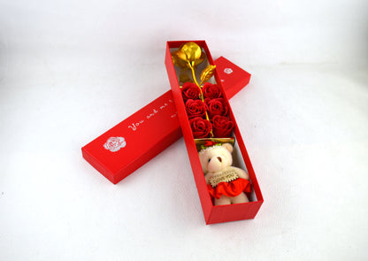 🌹 Golden Rose Soap Flower Teddy Gift Box – A Luxury Valentine Surprise 🧸💝