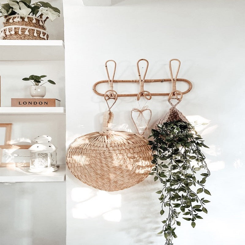 Boho Loop Rattan Wall Rack — Handcrafted Minimalist Hooks for Clothes, Hats & Cozy Corners 🌸✨