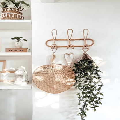 Boho Loop Rattan Wall Rack — Handcrafted Minimalist Hooks for Clothes, Hats & Cozy Corners 🌸✨