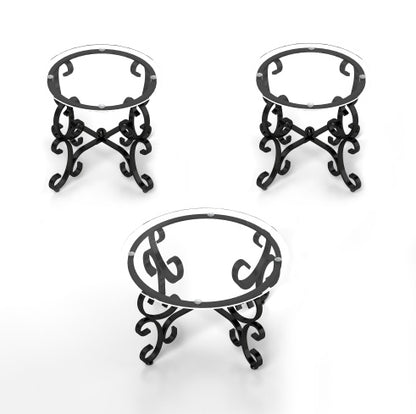 3-Piece Tempered Glass Coffee Table Set – Elegant Black Metal Living Room Tables with Round Side Tables ✨
