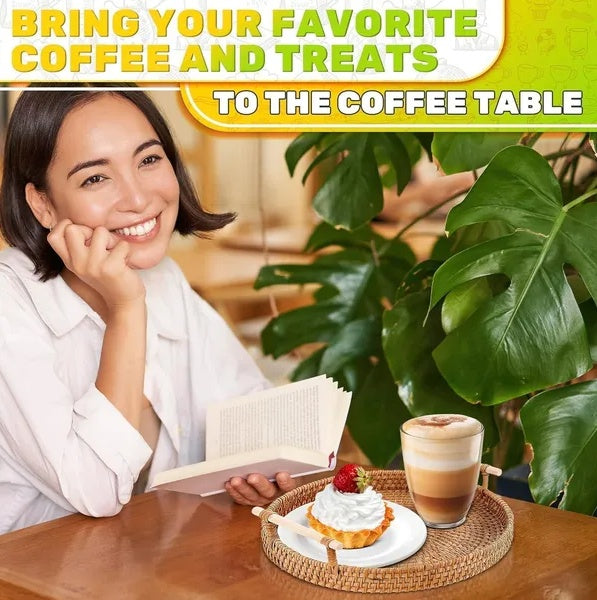 ✨ Handwoven Rattan Round Serving Tray with Handles | Elegant Natural Basket for Coffee, Snacks & Home Decor