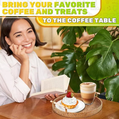 ✨ Handwoven Rattan Round Serving Tray with Handles | Elegant Natural Basket for Coffee, Snacks & Home Decor