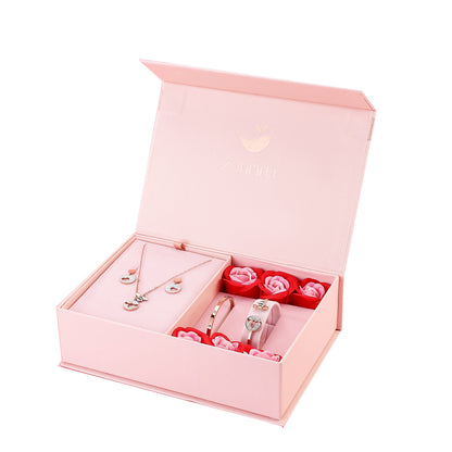 💝 Rose Jewellery Gift Box Set – Necklace, Bracelet & Earrings for Her ✨❤️ (Pink)