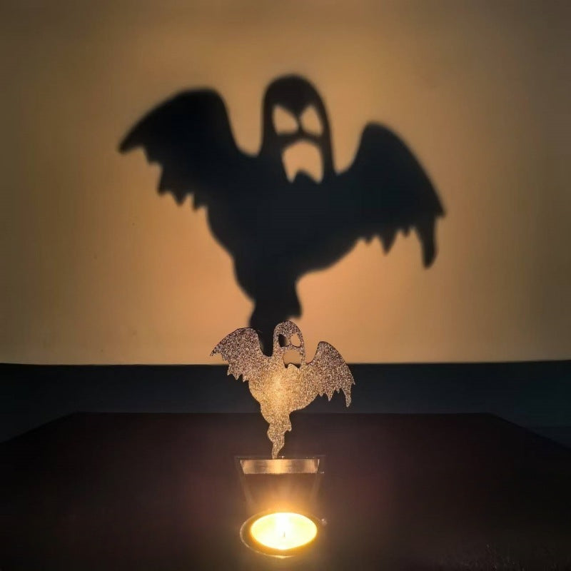 ✨ “Halloween Shadow Projection Candlestick – Spooky Witch & Skull Decor”