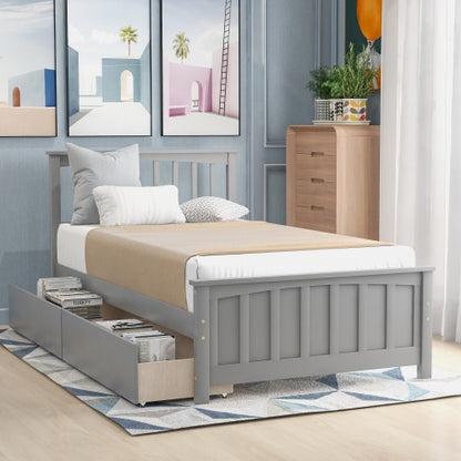 ✨ Twin Size Platform Bed with Built-in Drawers | Space-Saving Modern Bed Frame for Bedroom ️