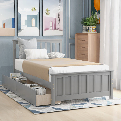 ✨ Twin Size Platform Bed with Built-in Drawers | Space-Saving Modern Bed Frame for Bedroom ️