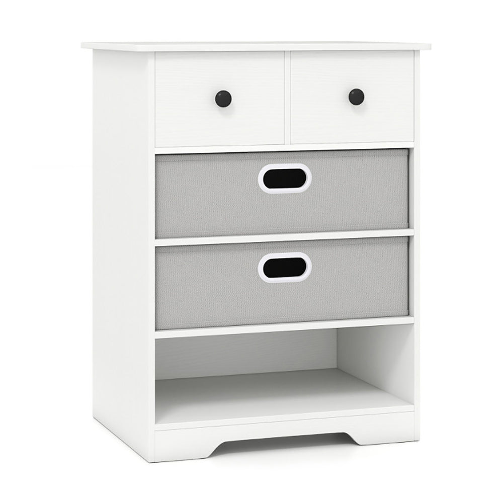 Modern 4-Drawer Dresser with Open Storage Shelves – Multi-Purpose Bedroom Chest Organizer