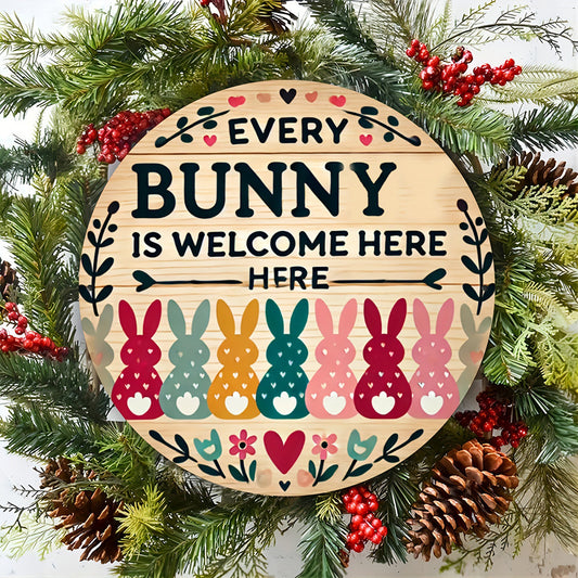 “Every Bunny Is Welcome Here” ✨ Easter Wooden Hanging Sign – Cute Rustic Door & Wall Decoration