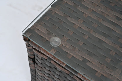 🖤 Noir Haven Rattan Lounge Set — 5-Piece Handwoven Outdoor Sofa with Cushions & Glass-Top Table ☀️✨