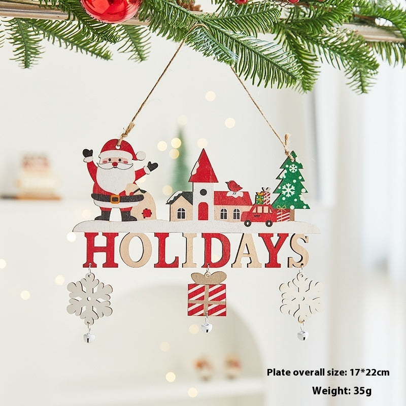 ✨ Wooden “CHRISTMAS” Hanging Ornament – Rustic Holiday Decoration with Santa, Reindeer & Snowman  Perfect for Tree, Wall & Mantel Decor ❄️
