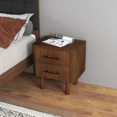 ✨ Logan Mid-Century Modern Walnut Nightstand | Solid Wood Bedside Table with 2 Drawers ️