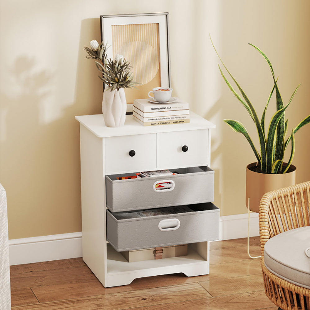 Modern 4-Drawer Dresser with Open Storage Shelves – Multi-Purpose Bedroom Chest Organizer
