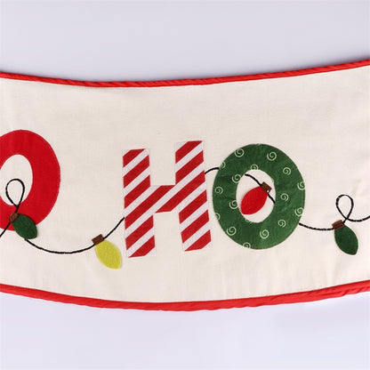 ✨ “Ho Ho Ho” Christmas Tree Skirt – White & Red Holiday Tree Base Mat with Festive Lights Design
