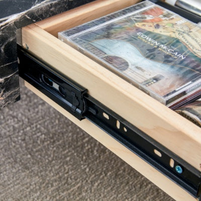 43.3 Inch Modern Glass & Black Marble Coffee Table – Two-Tier Living Room Center Table with Storage ✨