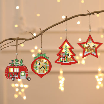 Rustic Glow Christmas Wooden Ornaments – Light-Up Tree & Car Décor ✨