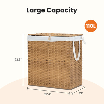✨ Handwoven Rattan Laundry Basket with Lid | 110L Foldable Storage Hamper with Handles & Removable Liner