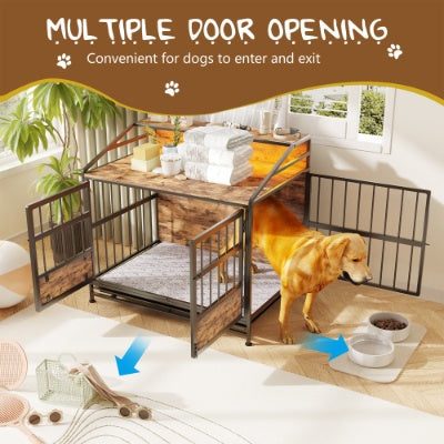 Modern Wooden Dog Crate Furniture with Storage – Double Door Pet Kennel for Large & Medium Dogs