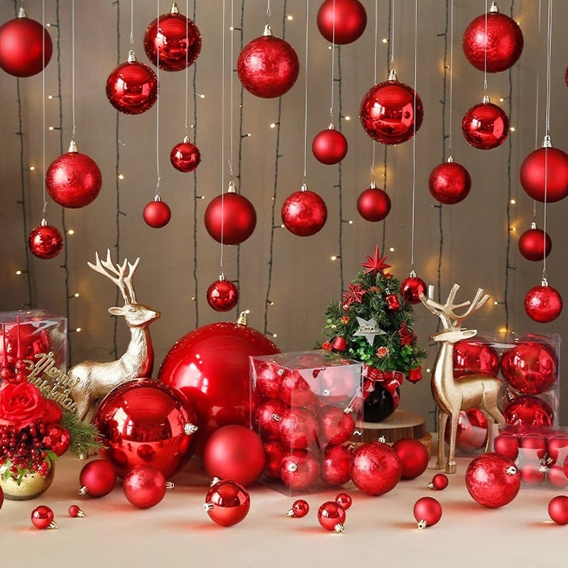 Luxury Red Electroplated Christmas Ball Set – Shiny, Matte & Glitter Mix Ornaments for Tree & Home Décor