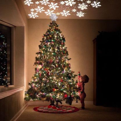 ✨ 3D Glitter LED Star Tree Topper Projector – Lighted Silver & Gold Christmas Decoration for Magical Holiday Glow