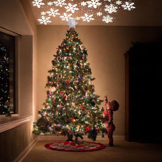 ✨ 3D Glitter LED Star Tree Topper Projector – Lighted Silver & Gold Christmas Decoration for Magical Holiday Glow