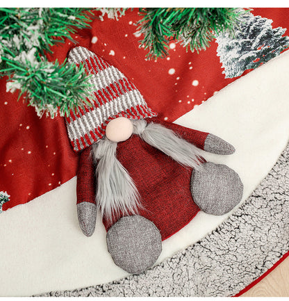 ✨ Linen Christmas Tree Skirt – Red Snowflake & Gnome Design Tree Bottom Mat for Cozy Holiday Home Décor ❄️