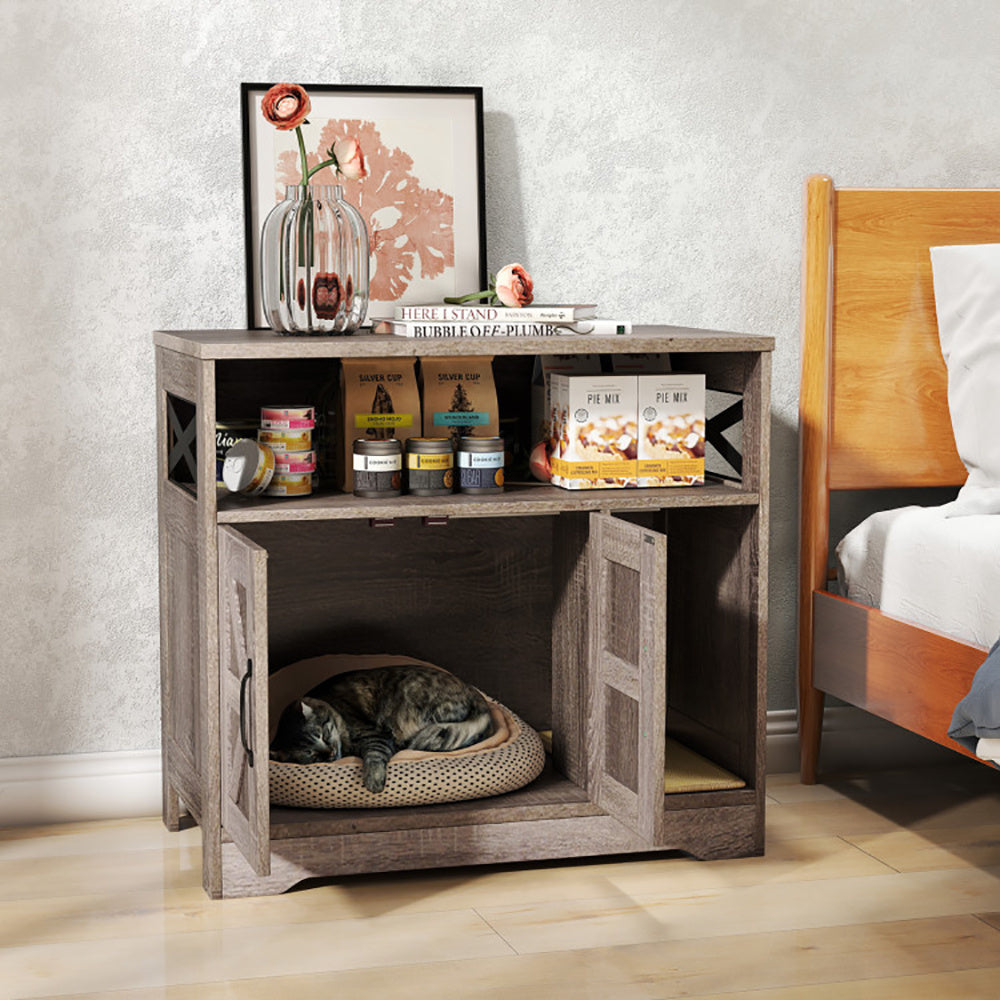 Hidden Cat Litter Box Cabinet with Storage – Rustic Gray Furniture for Cat Owners ✨