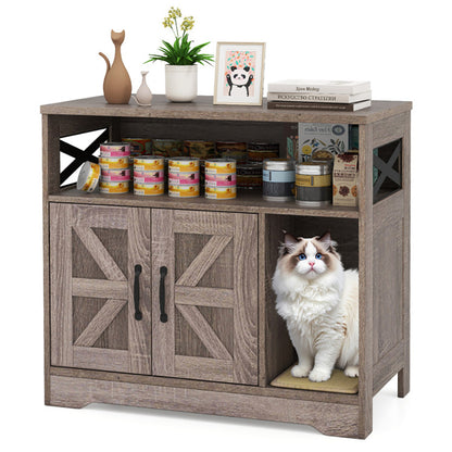 Hidden Cat Litter Box Cabinet with Storage – Rustic Gray Furniture for Cat Owners ✨