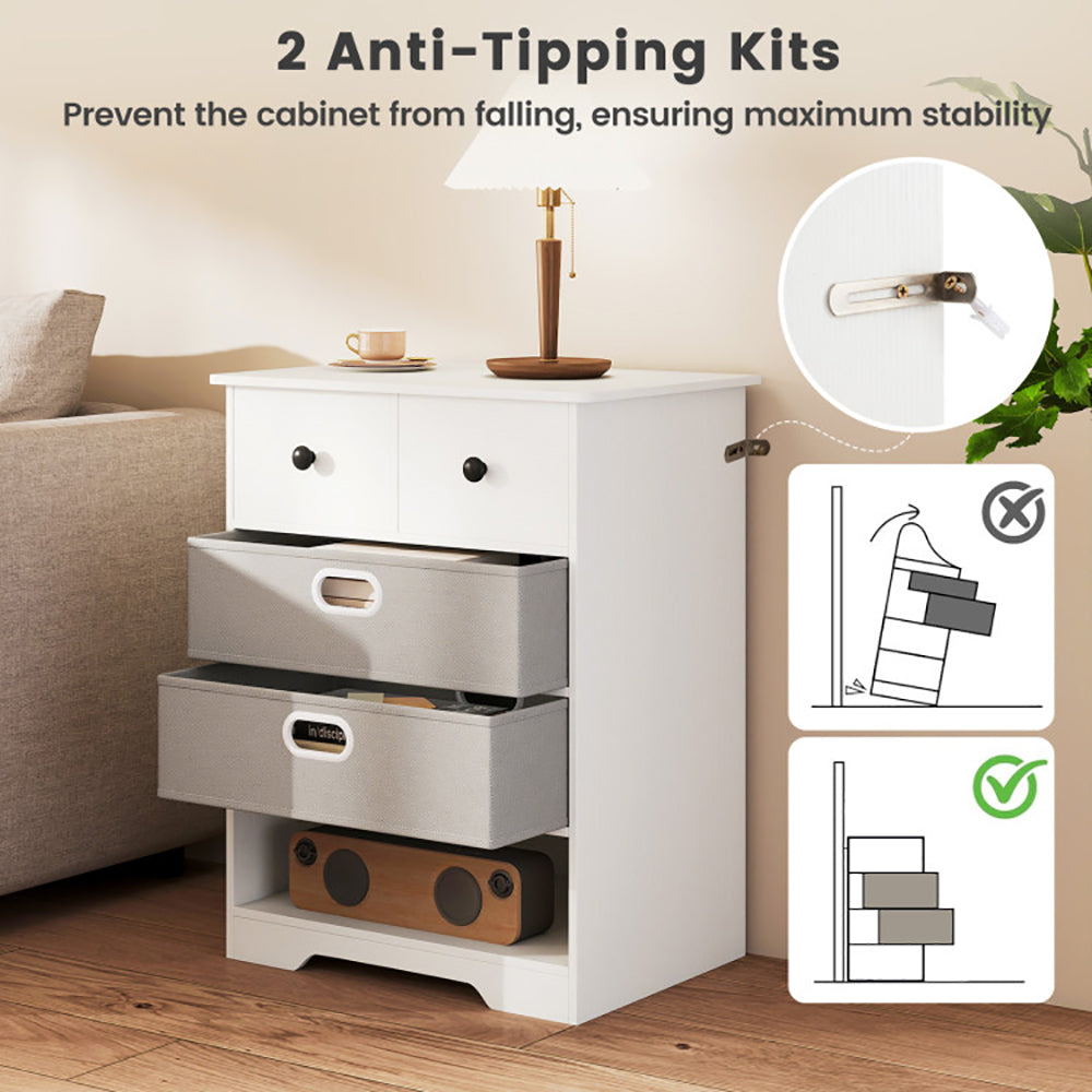 Modern 4-Drawer Dresser with Open Storage Shelves – Multi-Purpose Bedroom Chest Organizer