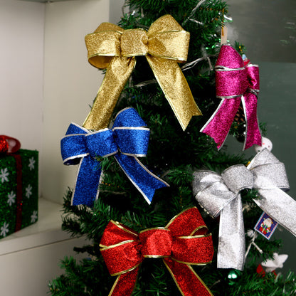 Luxury Christmas Velvet Ribbon Bows – Elegant Glittered Tree & Gift Décor Set ✨