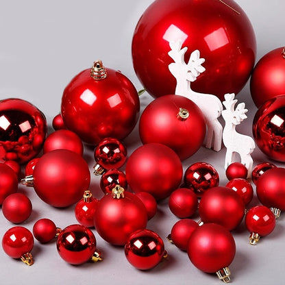 Luxury Red Electroplated Christmas Ball Set – Shiny, Matte & Glitter Mix Ornaments for Tree & Home Décor