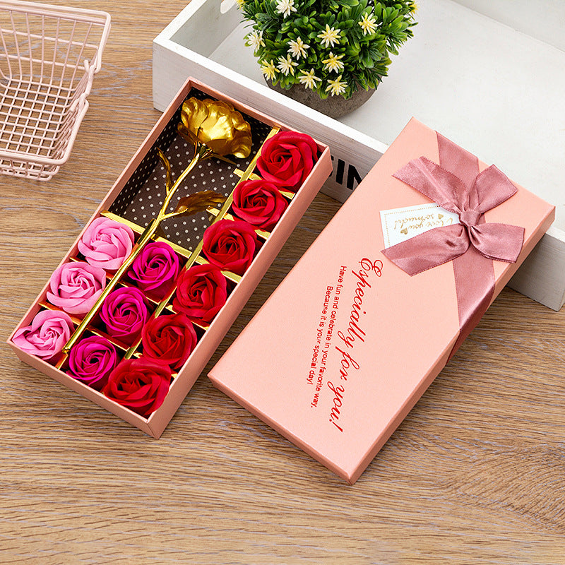 🌹 Luxury Soap Flower Rose Gift Box – 12 Roses with Gold Leaf Elegance 💝✨