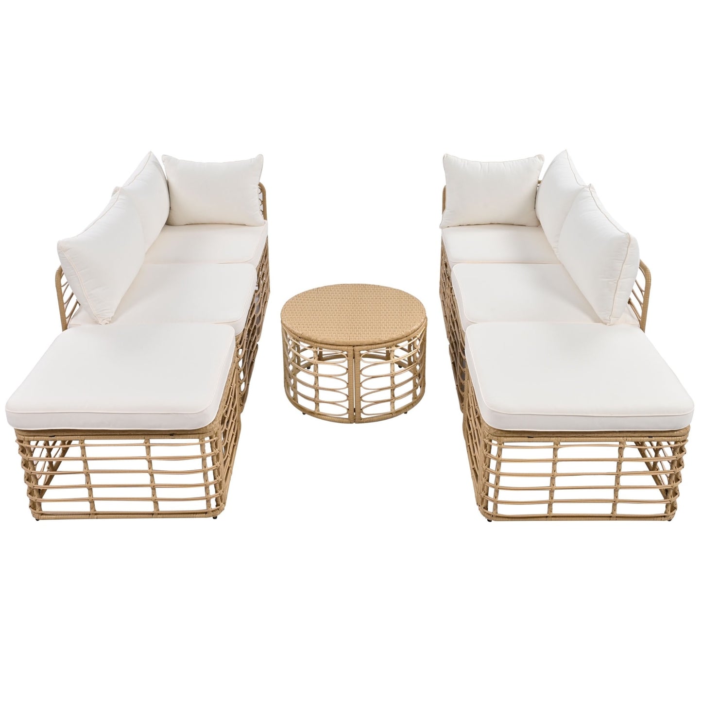 ☀️ Malibu Bliss Rattan Lounge Set — Modular 6-Seater Outdoor Sofa with Cream Cushions & Coastal Sand Finish 🏝️
