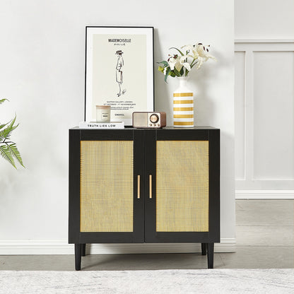 ✨ Side Panel Rattan Buffet Cabinet | Modern Storage Cabinet with Natural Rattan Doors & Adjustable Shelves